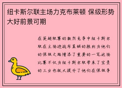 纽卡斯尔联主场力克布莱顿 保级形势大好前景可期