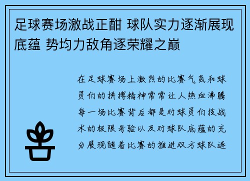 足球赛场激战正酣 球队实力逐渐展现底蕴 势均力敌角逐荣耀之巅